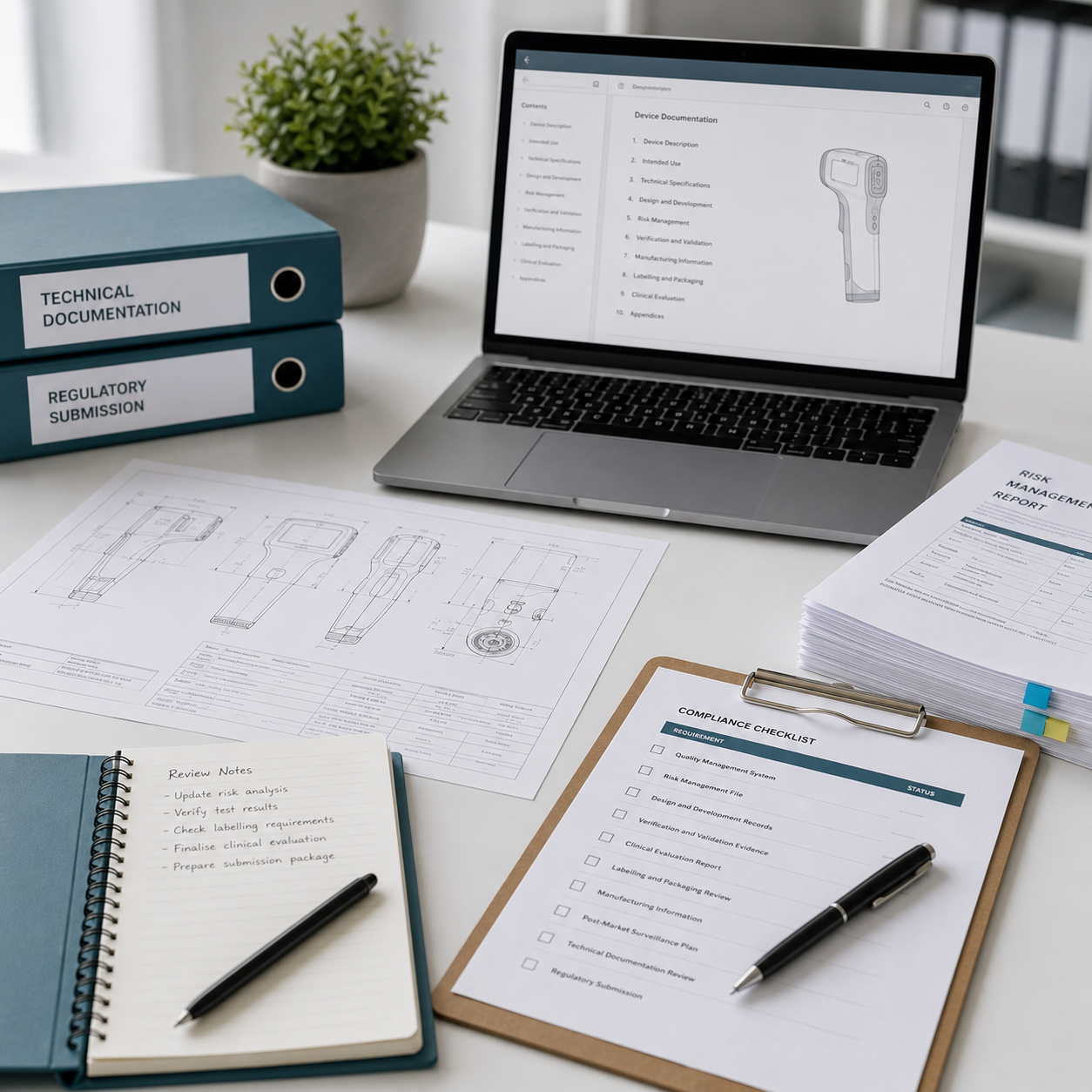 Medical device compliance documentation and engineering drawings prepared for EU MDR requirements.